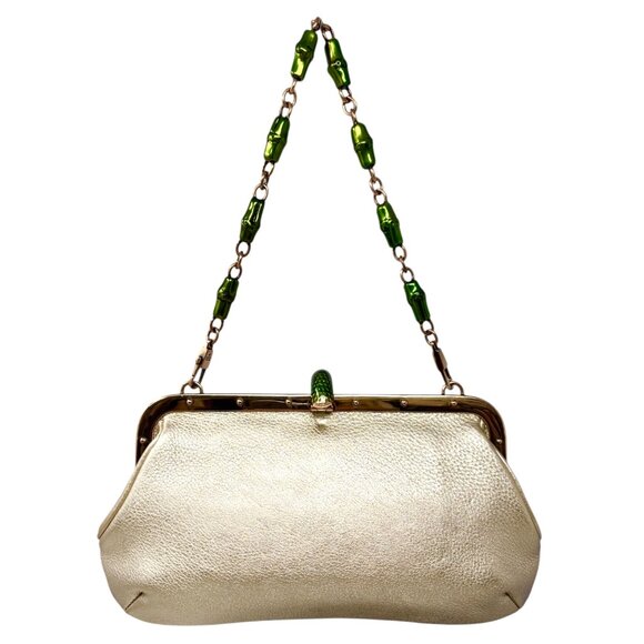GUCCI Vintage 2004 Bamboo Chain Shoulder Bag Rhinestone Snake Gold [106051] - Picture 6 of 12
